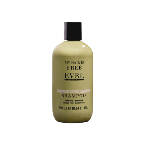 صورة شامبو ضد القشرة للنساء من إيفرلاين هير، يُظهر قوامه وفعاليته في مكافحة القشرة وتنظيم دهون فروة الرأس، مع البيروكتون أولامين وإكليل الجبل.