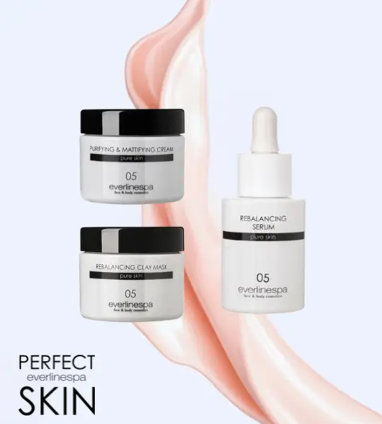 صورة تُظهر المجموعة كحل شامل يساهم في التخلص من حب الشباب، وتوضح تأثيرها في تنقية وتلطيف البشرة