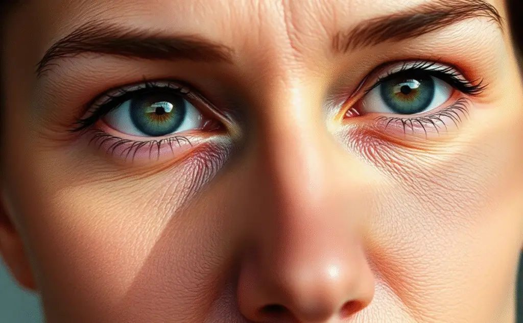 صورة توضيحية لعينين بدون هالات سوداء أو تجاعيد، تُظهر جمال وإشراقة العيون بعد العناية، مع إشارة لمنتجات إيفرلاين سبا في السعودية والخليج العربي.